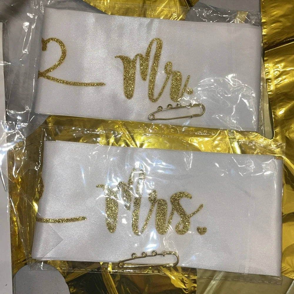 Engagement Party Decorations Gold‎ White Black Balloons Paper Fans Sash